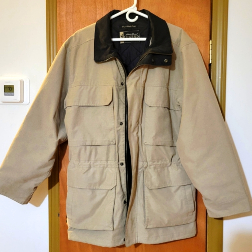 Eddie Bauer Legend Mens Grays Harbor Canvas Parka Sz M Medium Un Zip Liner TAN